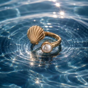 Bague en or avec perle et coquillage Salty Pearl