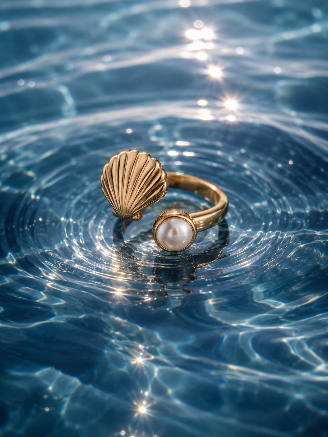 Bague en or avec perle et coquillage Salty Pearl